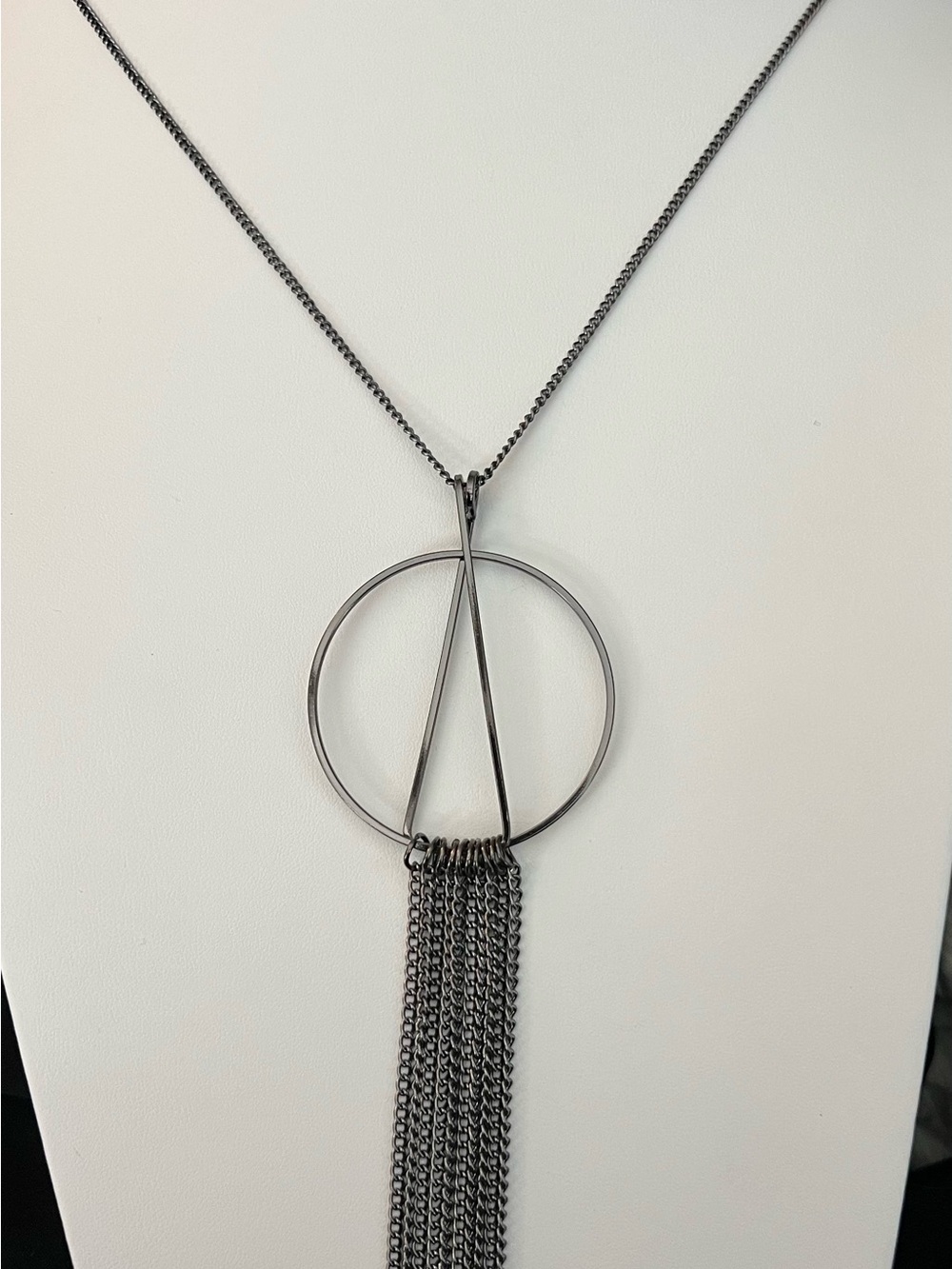 Paparazzi Minimalist Long Gunmetal Circle Tassel Pendant Necklace